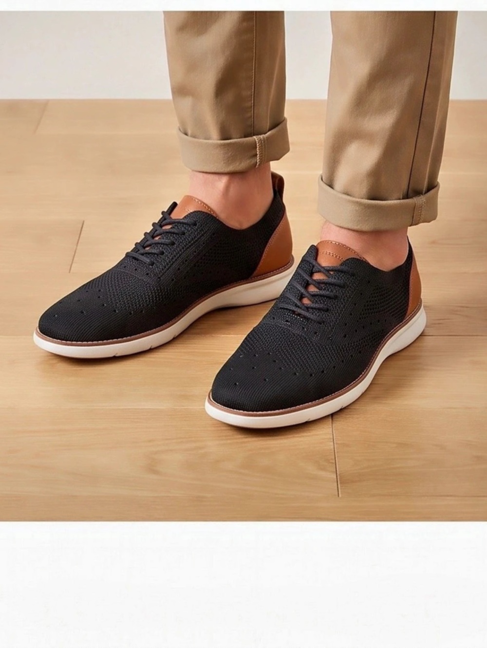 G.H. Bass & Co Stance Knit Wing Tip Oxford Black & Brown Sneakers